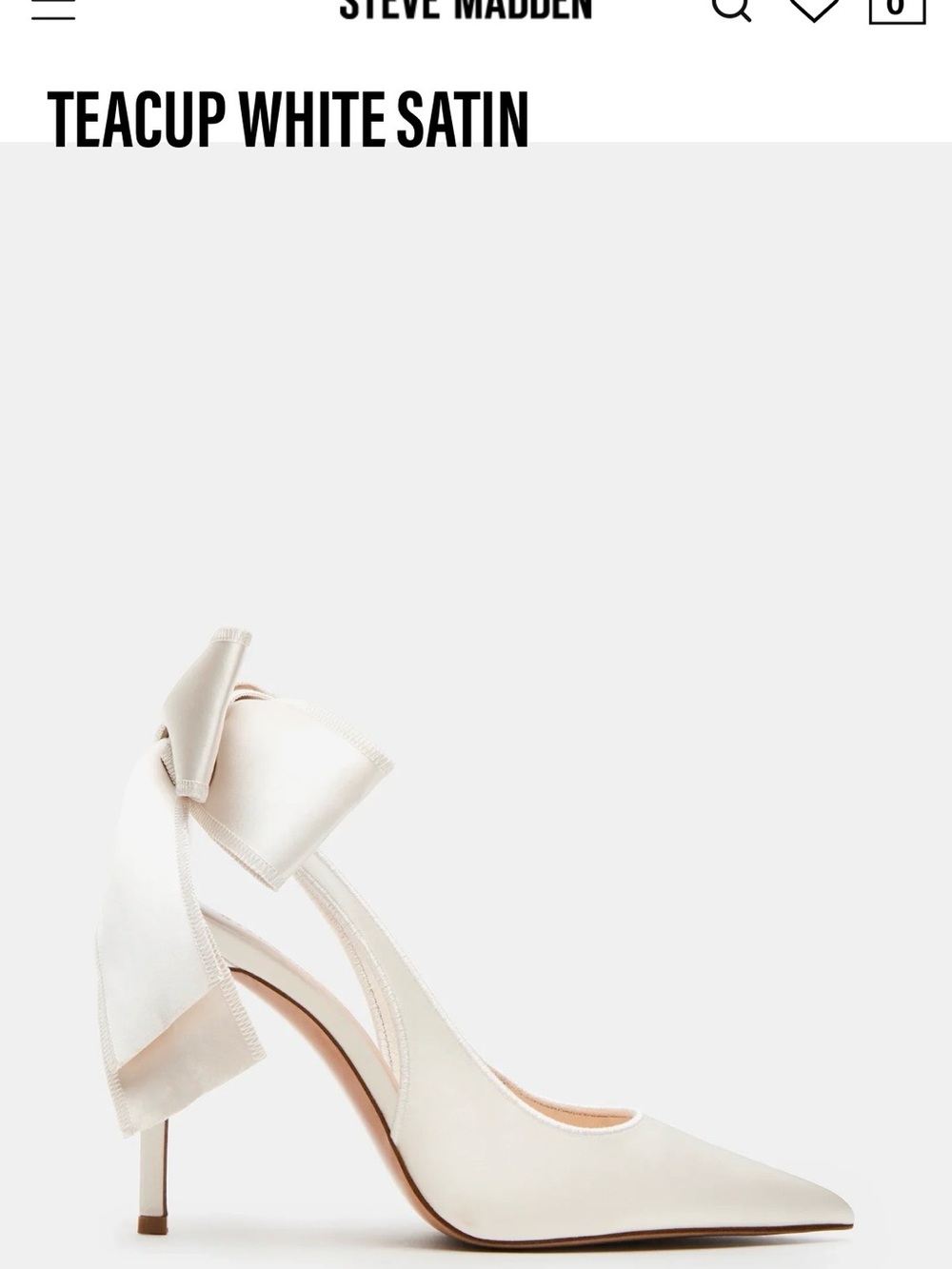 Steve Madden White Satin Pointed Toe Heel with Ankle Bow IVORY SATIN